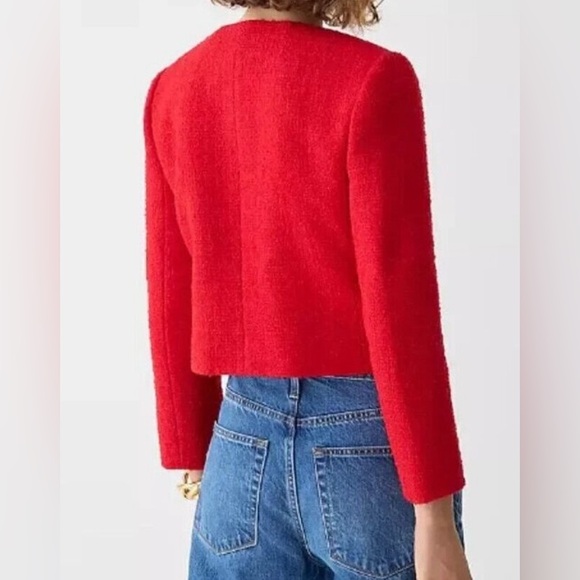 J. Crew V-neck Lady Jacket in Maritime Tweed red festive size 16 gold button - Picture 7 of 7